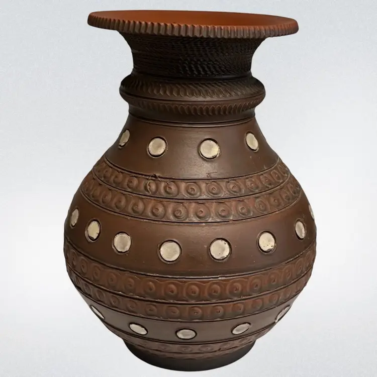 MCM- Eiwa, West-Germany Sgraffito Pottery Vase- Marked S - 8” Tall,  6” Wide