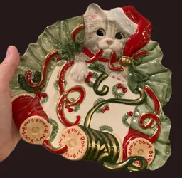 Fitz and Floyd Cat Kitty Kringle Christmas Canape Plate Ceramic