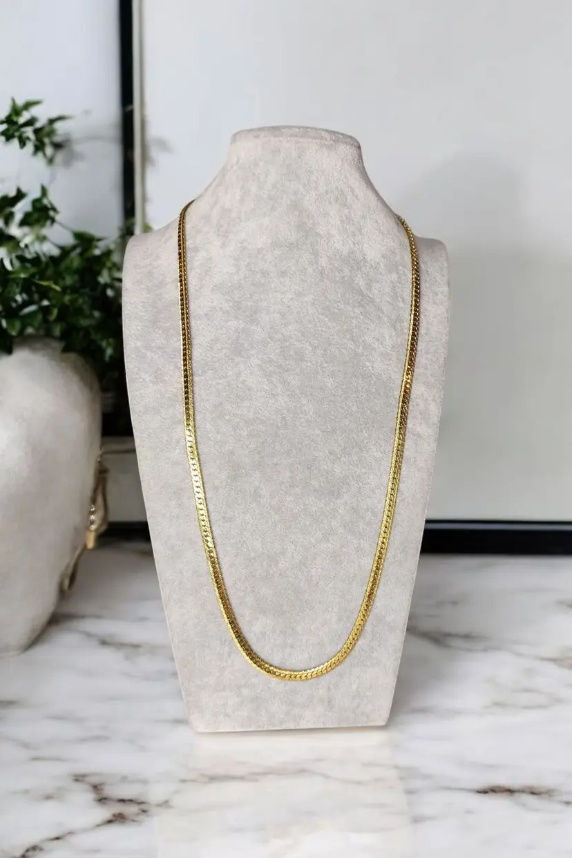 Napier Raised Herringbone Gold Tone Chain Necklace Vintage Reversible 28in