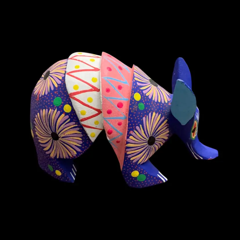 Vibrant Hand Carved Armadillo Alebrije From Oaxaca, Mexico 3.75” x 5.5”-READ