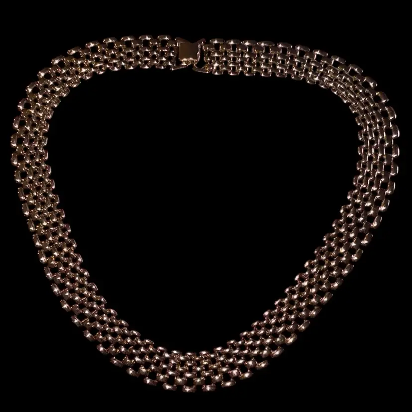 Gold Tone Panther Chain Link 7 Row Choker Necklace Costume Brick Pattern