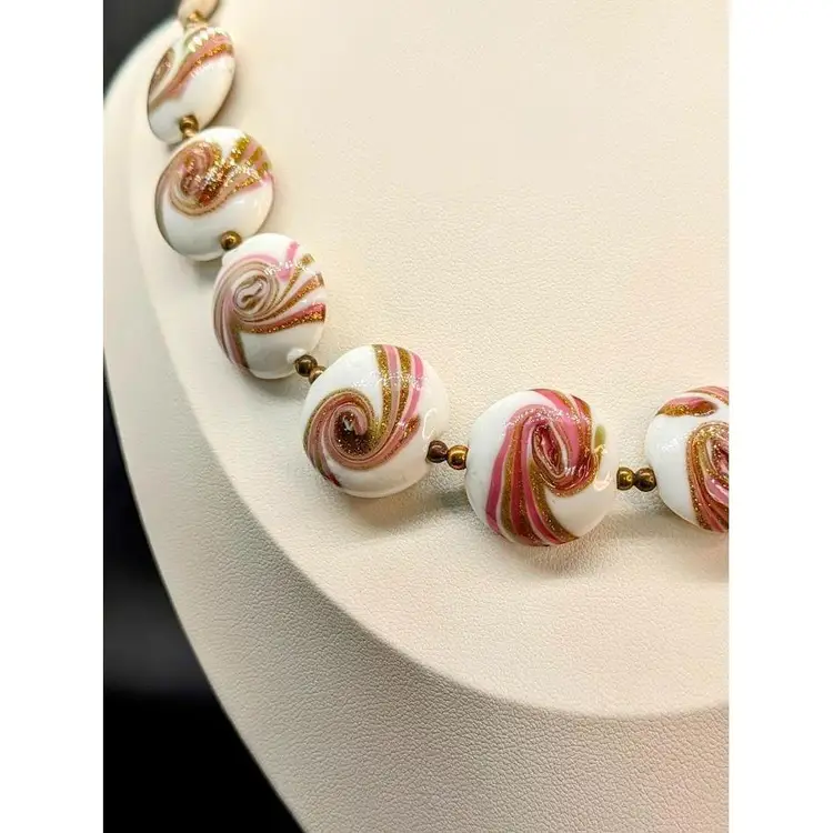 Vintage Glass Lampwork Candy Swirl 18" Necklace