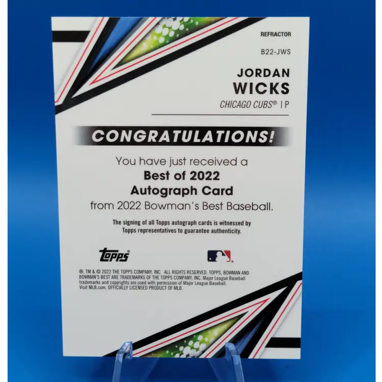 Jordan Wicks 2022 Bowman's Best Refractor Auto Chicago Cubs