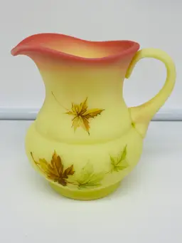 Vintage Fenton Autumn Leaf Burmese Custard Glass Pitcher Creamer UV Glows