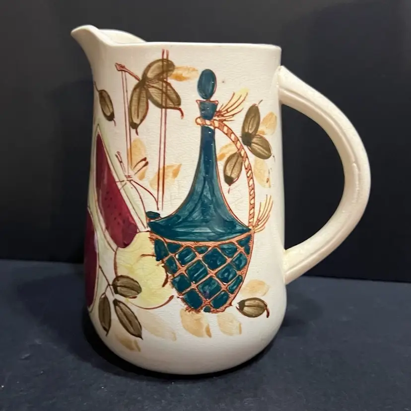 Vintage Handpainted Nasco Ceramic Pitcher, Japan ~6.75” x 4.5” x 6.25”
