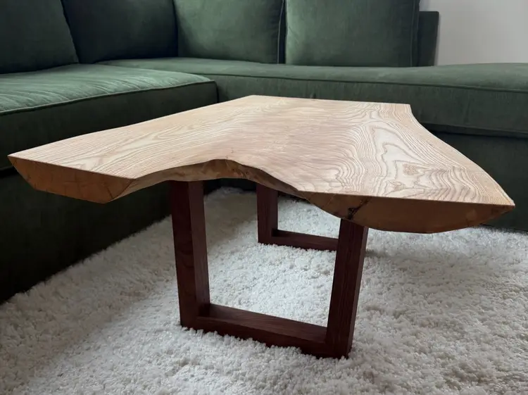 Live Edge Ash Coffee Table – Walnut Base