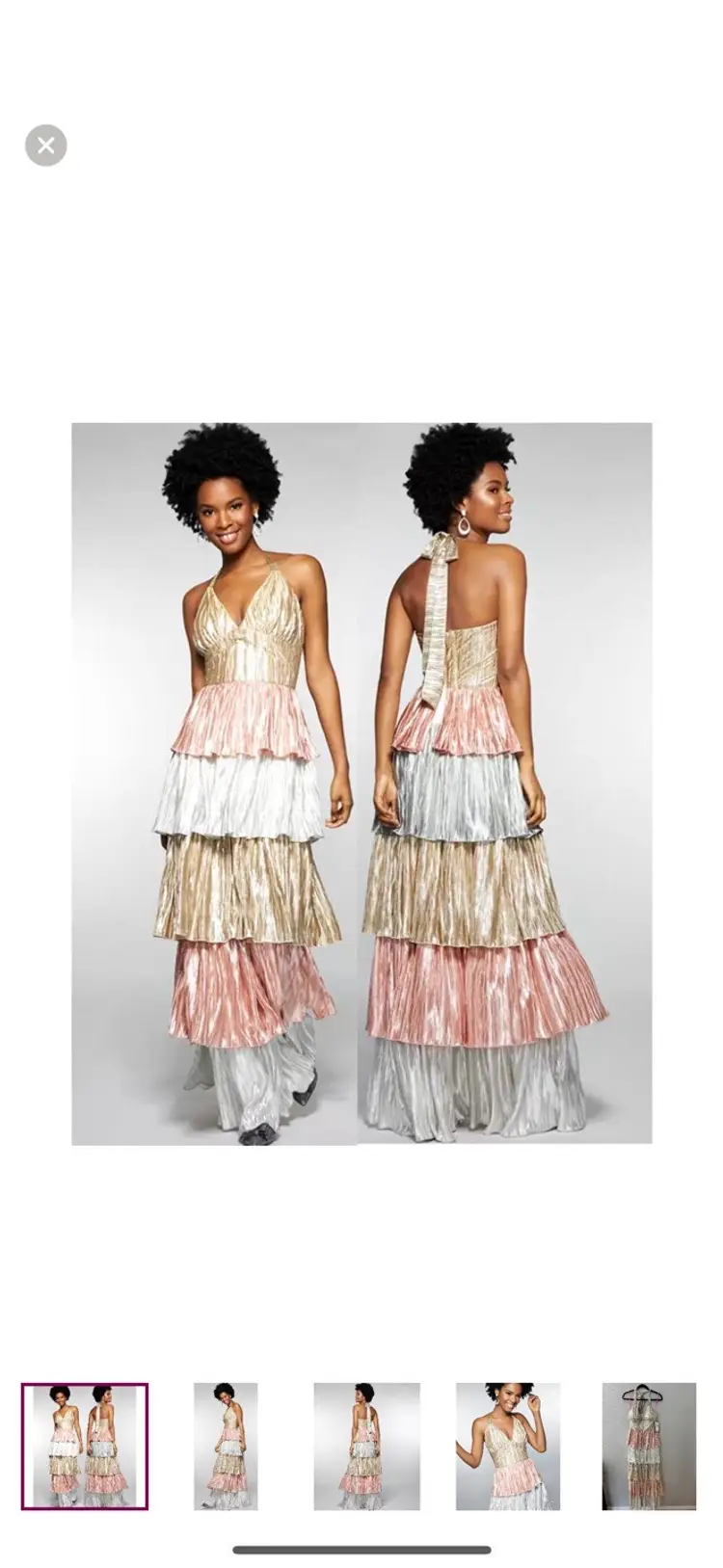 Betsey Johnson Tiered Metallic Gown Silver/Multi Women's Size 12 NWT