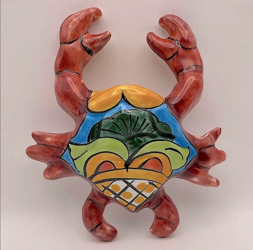 Mexican, Ceramic 6.5” CRAB 🦀 Wall Hanger or Furniture Decor. Bright, Cheerful Colors!