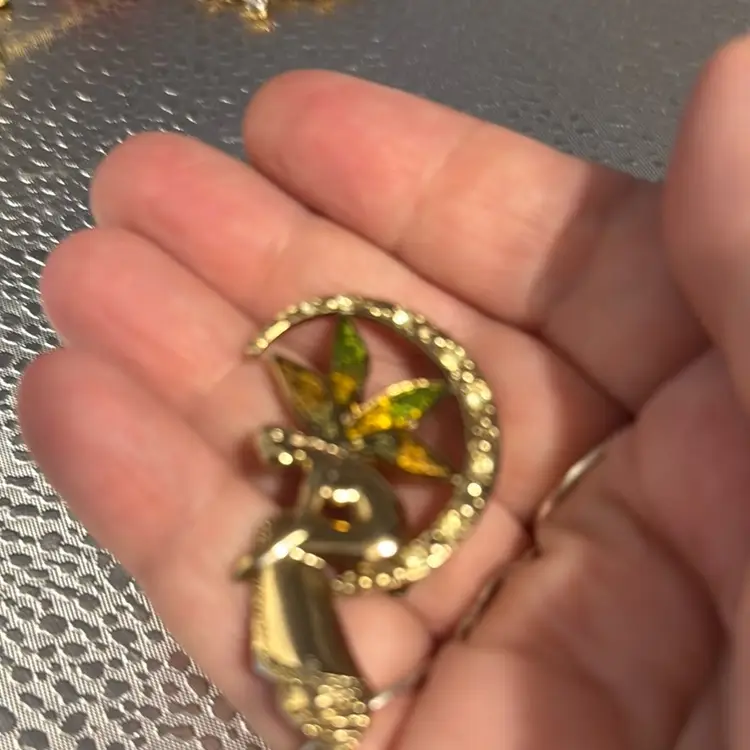 Vintage Fairy Resting In A Crescent Moon Brooch