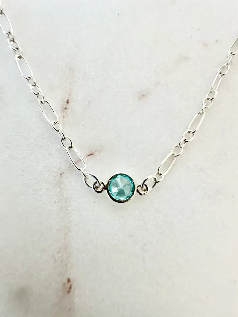 March Aquamarine Silver Connector Sterling Silver Bracelet #86