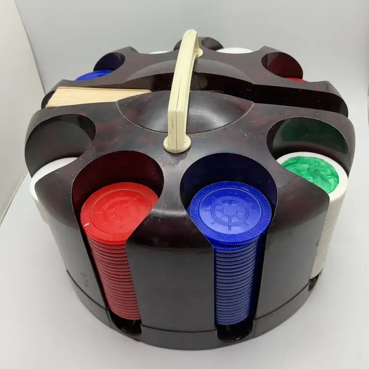 POW4 VTG Poker Chip Holder Rotating Carousel Plastic Case Caddy V Knight