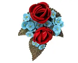 Vintage Early MIRIAM HASKELL Red Rose & Blue Floral Dress Clip Pin