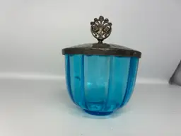 Glowy Blue Glass And Silver Tone Top/Lid And Finial