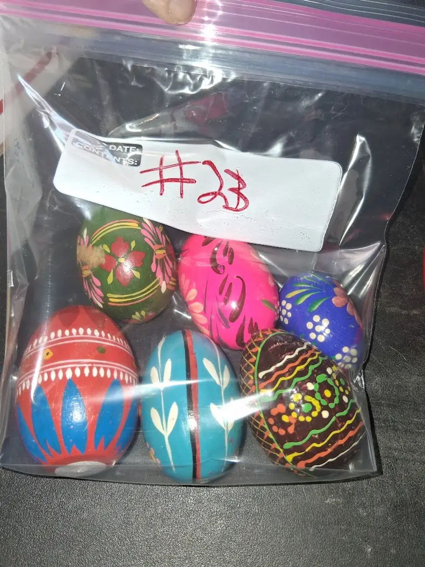 GRAB BAG #23 6 VINTAGE POLISH, WOODEN, HANDPAINTED PYSANKI EGGS #2