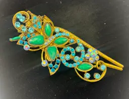 Bronze Tone Rhinestone Butterfly Hair Clip - As Is