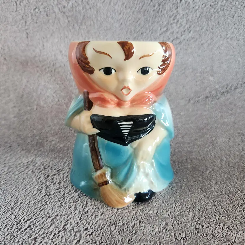 Witch Stein RARE Porcelain Oversized Mug by Goebel Broom Unique Handle Design Vintage Gretel Nursery Rhyme Halloween - West Germany