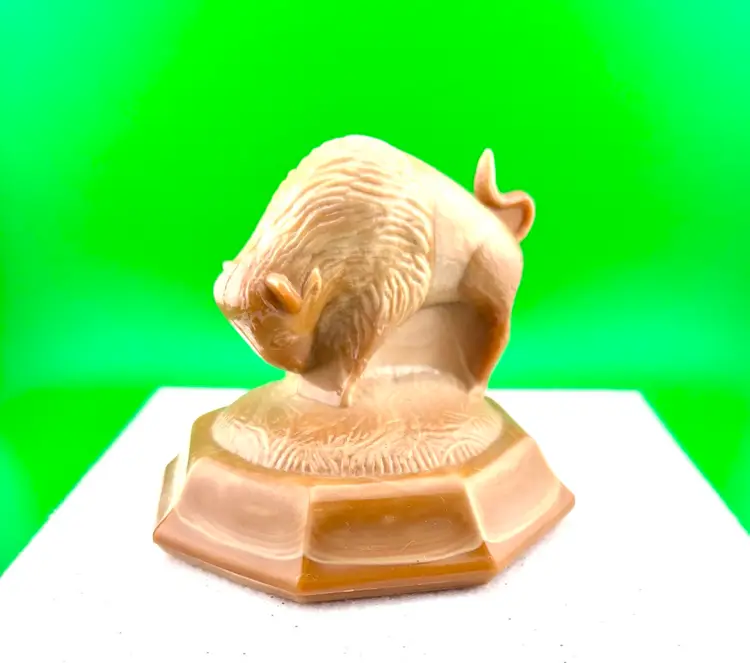 Vintage Buffalo Chocolate Slag Glass Paperweight/Figurine By Joe St. Clair 3.5” Tall x 3.75” Wide