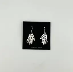 Vintage George Sandoval Sterling Silver Native American Healing Hand Pierced Earrings 1.25”