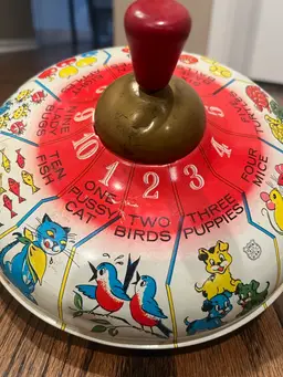 Vintage Litho Tim Toy Spinning Top - Works!