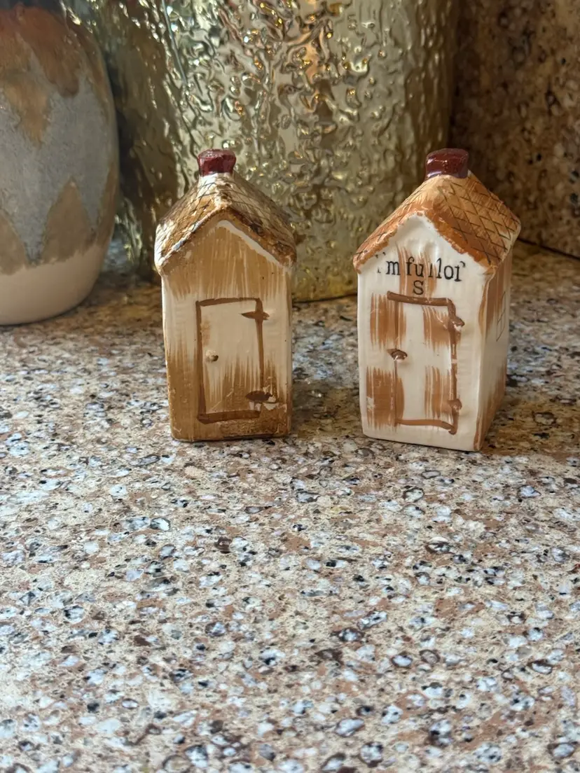 Vintage Japan Cottage House Salt & Pepper Shakers Hand Painted Rustic Farmhouse Set