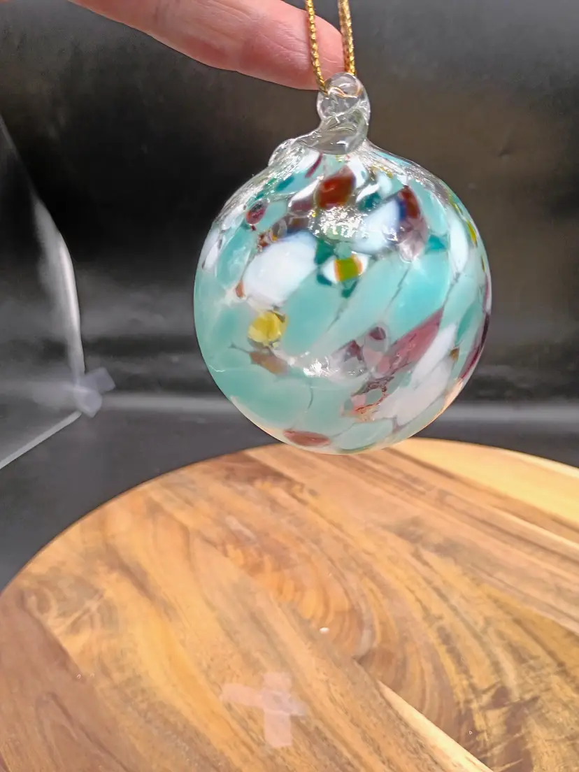 Hand Blown Art Glass Orb Witch Ball Suncatcher Christmas Ornament 3 inch diameter.