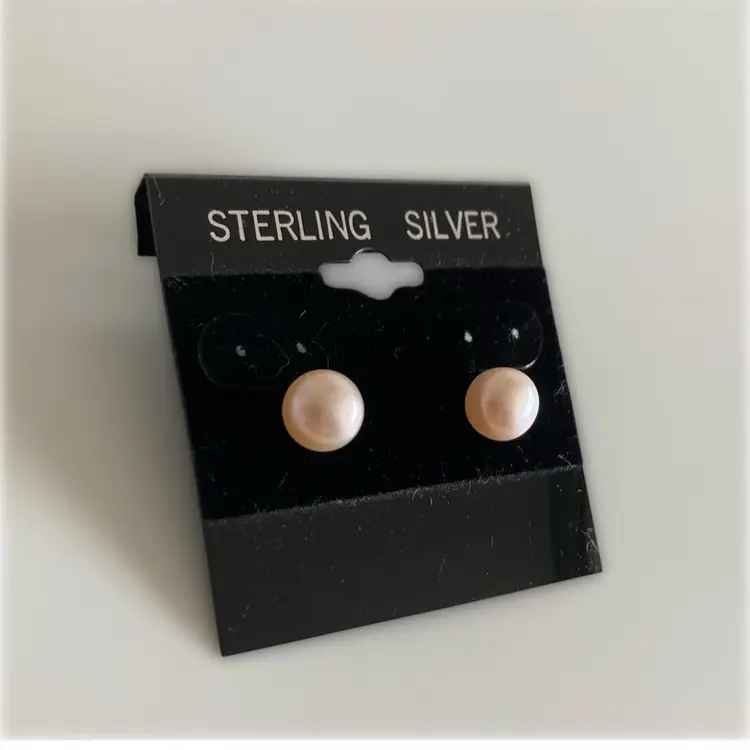 Vintage Genuine 3/8” Champaigne Pearl Earrings with Sterling Silver