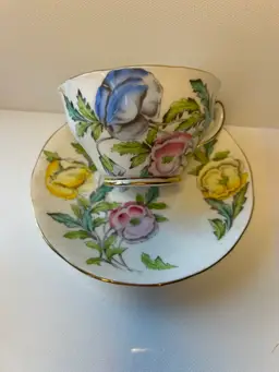 Vintage Salisbury Crown Pansies Teacup & Saucer Bone China Made in England