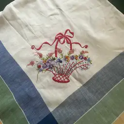 💐Tablecloth: Flower Basket With Yellow, Green & Blue Stripe