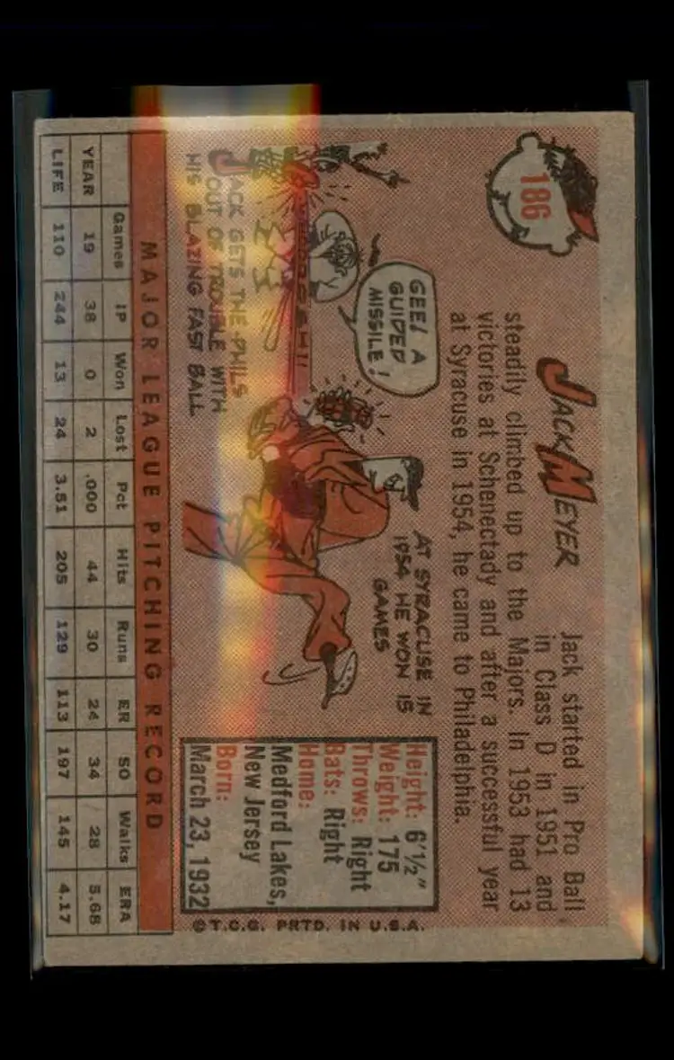 1958 Topps #186 Jack Meyer - (pk4) - Philadelphia Phillies