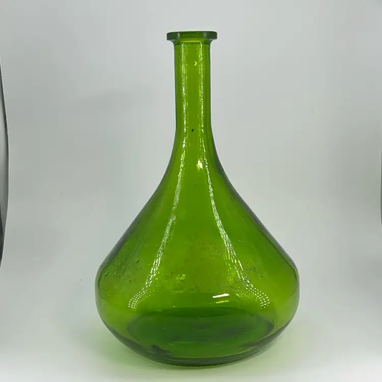 Green glass wine bottle, 10 inches