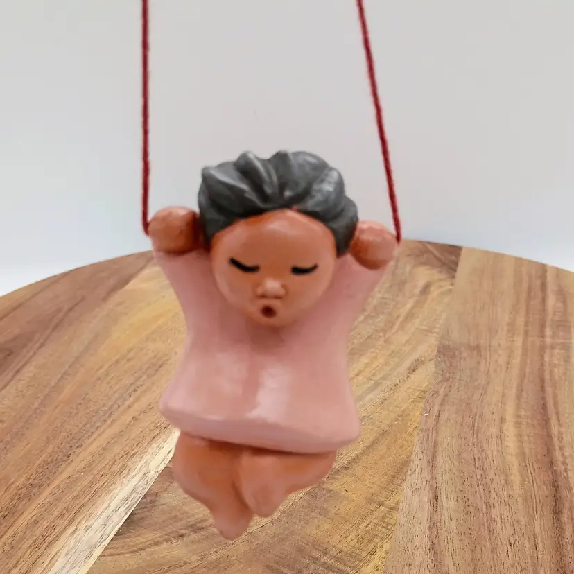Caryan Chile Ceramica Folk Art Pottery Little Angel Swing Ornament 3.5 " Tall