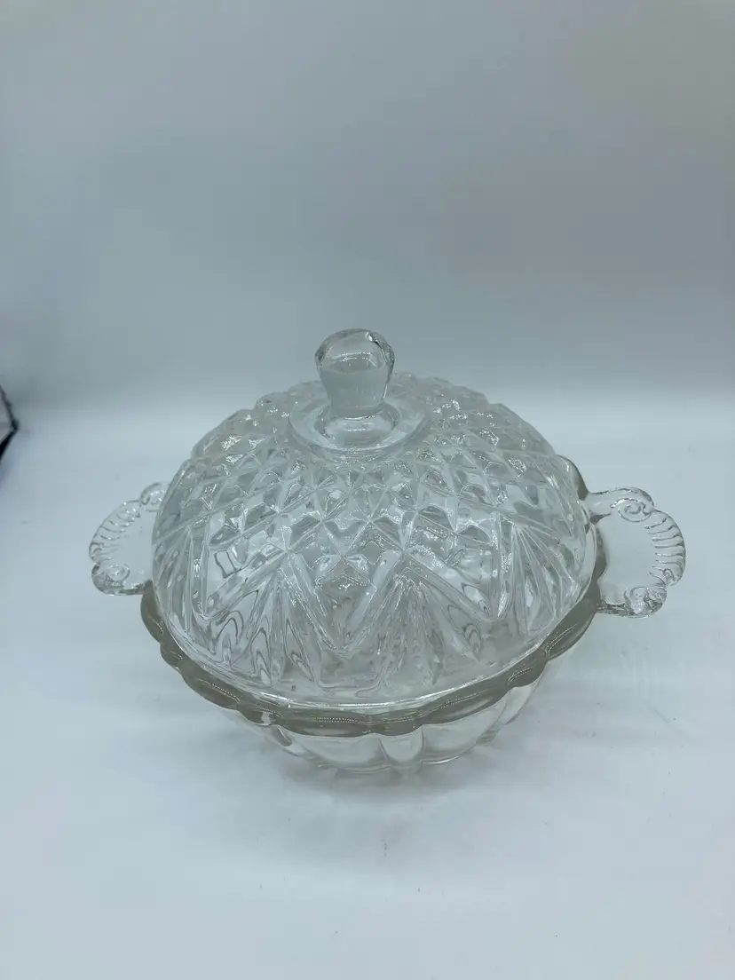 Clear Glass Candy Dish with Handles and Lid