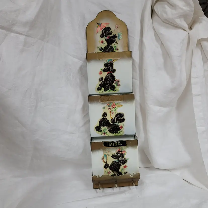 Vintage MCM Metal Mail Letter Key Poodle Organizer