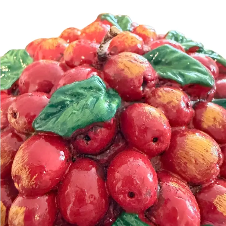 Large  Cranberry Ball Candle  with Green Leaves