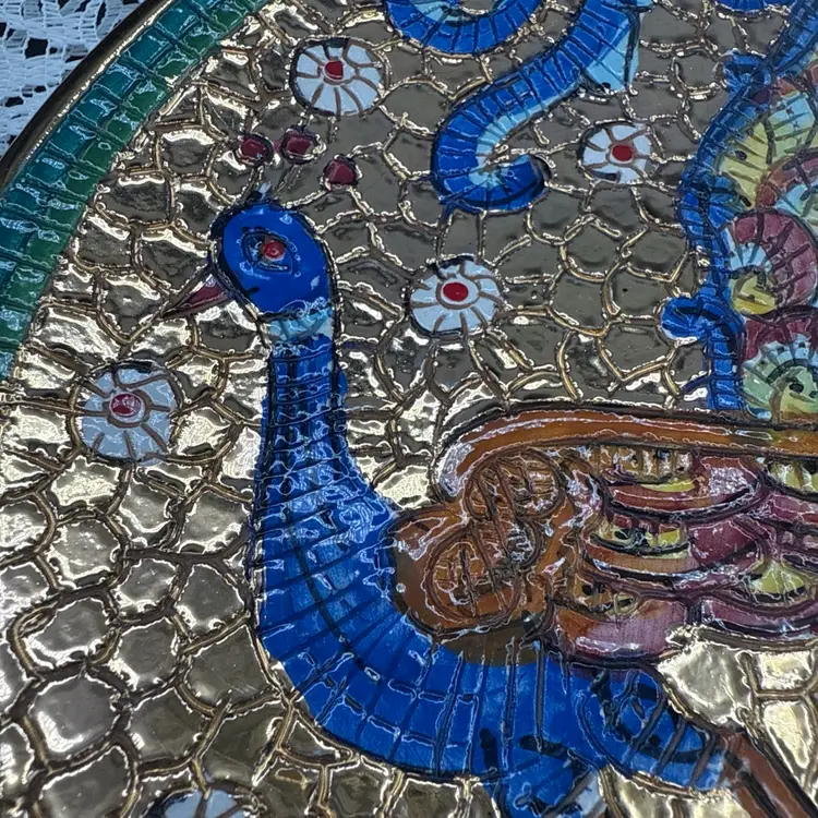 Ancora Libreria Roma Vintage Gold Mosaic Style Decorative Plate Peacock Wall