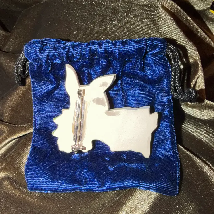 Vintage Hand-Painted Ceramic Bunny Brooch with Flowers