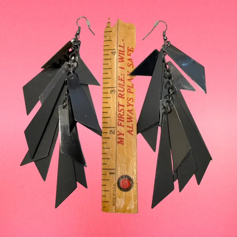 Vintage 80’s Chunky Runway Gunmetal Shards 5” Dangle Earrings