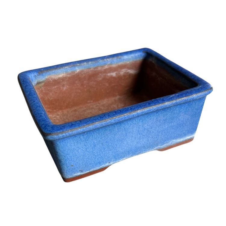 Vintage Japanese Bonsai Rectangular Pot Blue Ceramic Planter