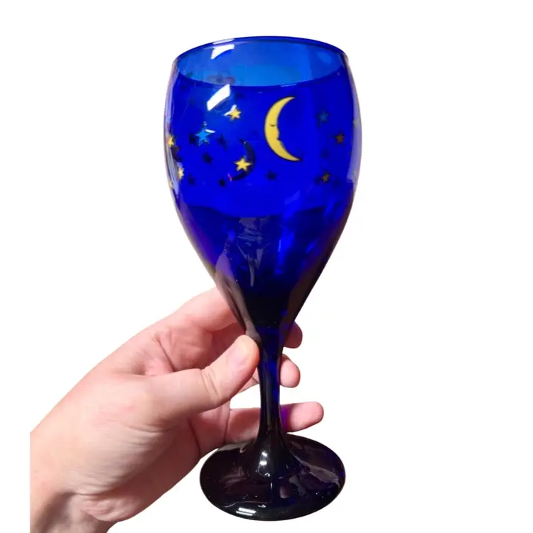 Vintage Libbey Celestial Goblet Wine Glass, Cobalt Blue, Sun & Moon SINGLE