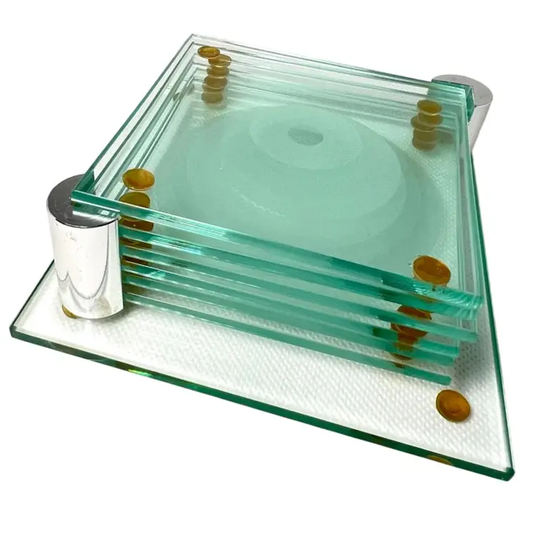 🎯6 Stacked Etched Glass Coasters Make Bullseye Pattern. Glass Coaster Holder. Sleek & Fun Drink or Barware Necessity.