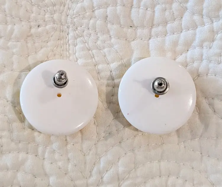 Vintage 1960's Adorable Lemon Yellow Plastic Circular Pierced Earrings with White Borders