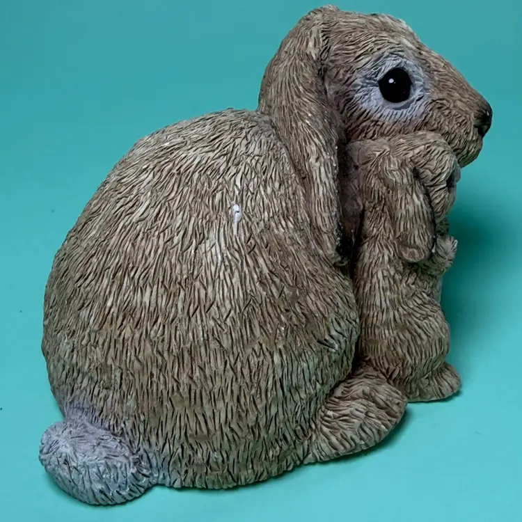 Vintage Stone Critters Brown Rabbit Bunny w/ Baby SC-523 Made in USA Figurine