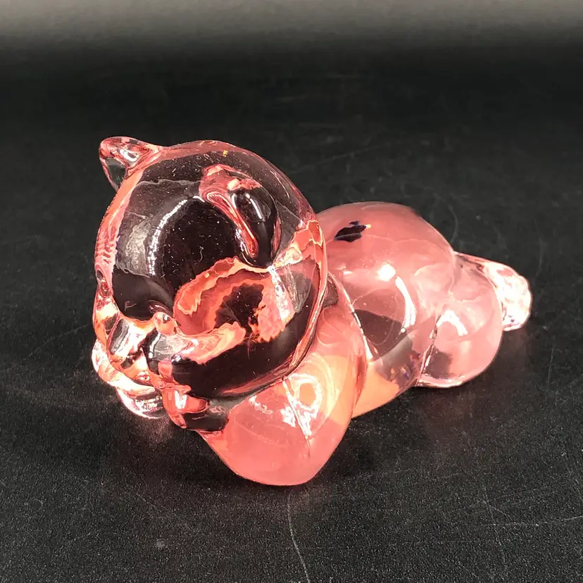 Vintage Fenton Dusty Rose Pink Glass Lying Daydreaming Bear Figurine