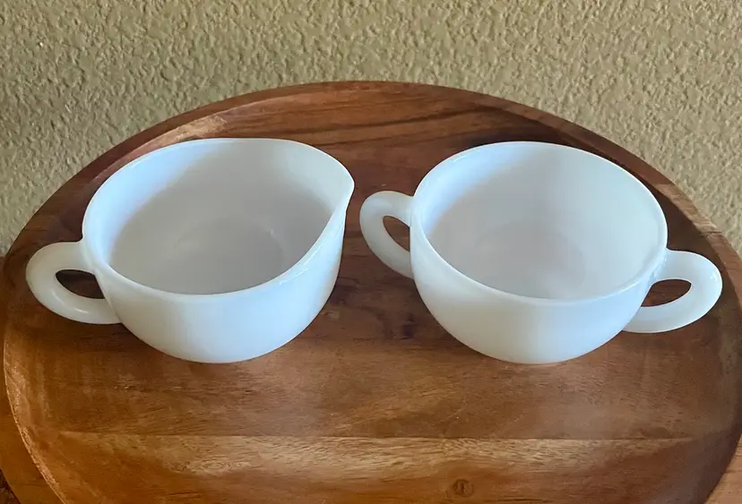Milk Glass White Creamer and Sugar Set