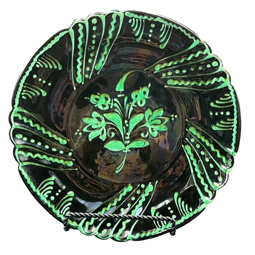 Vtg. Green & Black Decorative Plate