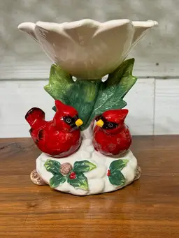 Two Cardinals Under A Flower. Trinket Dish Christmas