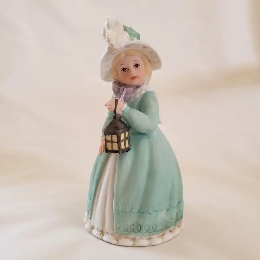 Porcelain Marjorie Sarnat Bell Enesco Thursday's Child with Lamp 5 1/4" tall Vintage