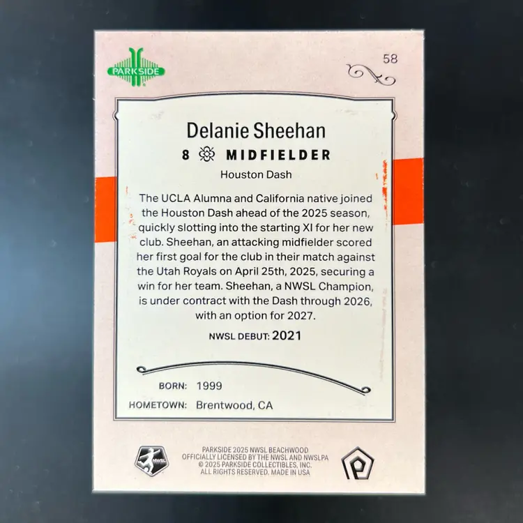 Delanie Sheehan 2025 Beachwood Brand Copper Foil /10 Soccer Card