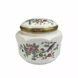 Aynsley Pembroke Dresser Jar Hinged Lid Flowers Floral Bird England Trinket Box 4" Tall