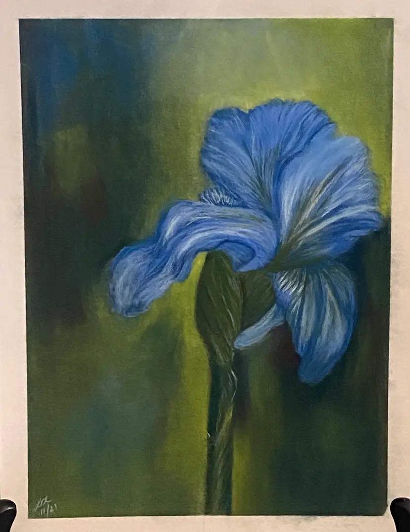 "Blue Petals"			7.125 x 9.5  /	6 x 8.5 	Medium:  Pastel, Artist Signed by Letitia Collins